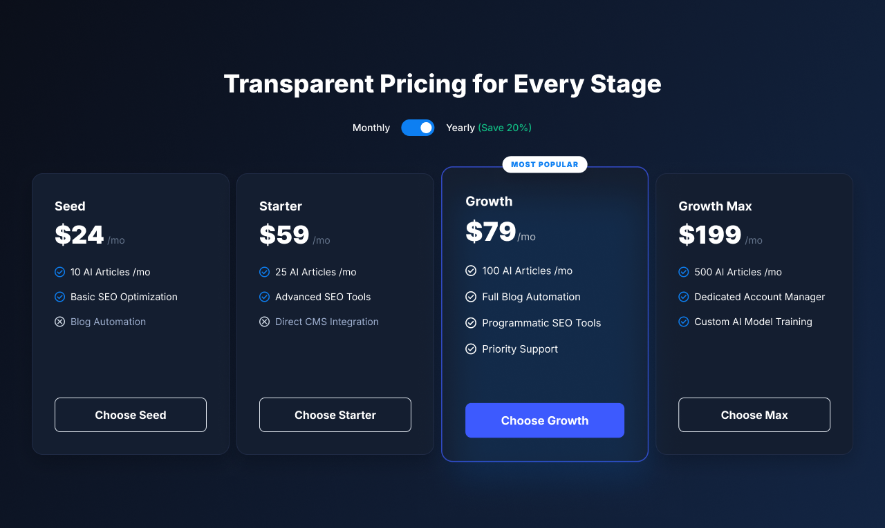 Pricing Section Screen Showcase 1